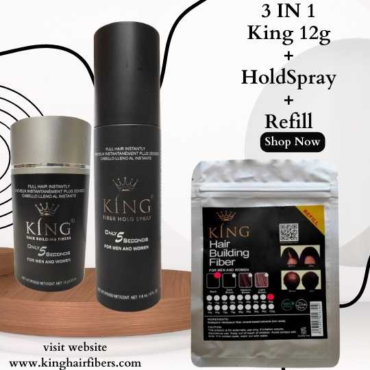 King Hair Fibers 3 IN 1 Deal 12g Fiber+FiberHold Spray+ Refill bag 25g