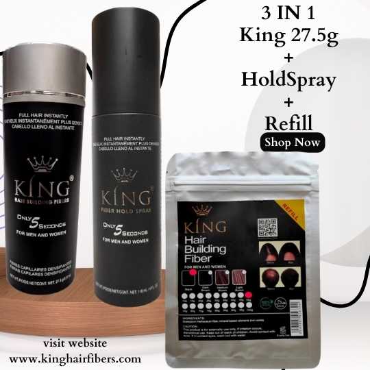 King Hair Fibers 3 IN 1 Deal 27.5g Fiber+FiberHold Spray+ Refill bag 25g