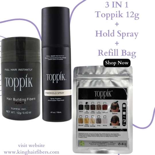 Toppik 3 IN 1 Deal 12g Fiber+ Refill Bag 25g+ Hair FiberHold Spray