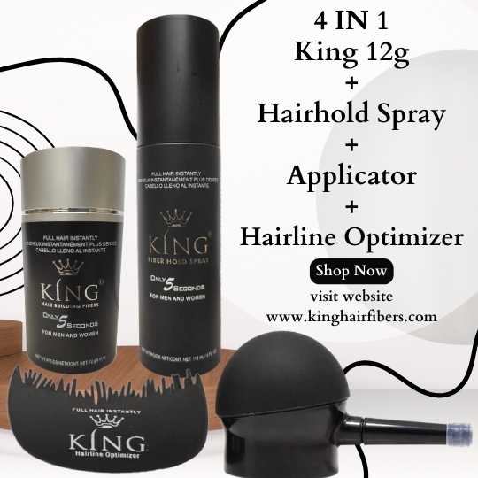 King Hair Fibers 4 IN 1 Deal 12g Fiber+FiberHold Spray+Spray Applicator+Hairline Optimizer