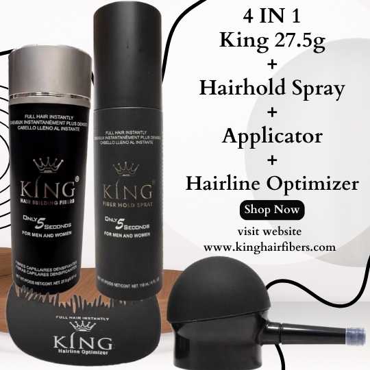 King Hair Fibers 4 IN 1 Deal 27.5g Fiber+FiberHold Spray+Spray Applicator+Hairline Optimizer